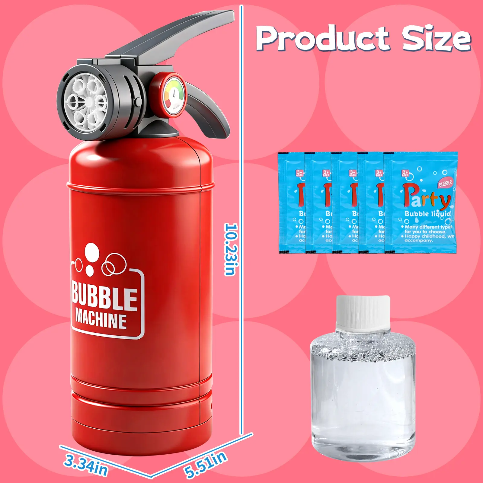 Fire Extinguisher Bubble Machine Toy for Kids, LED Automatic