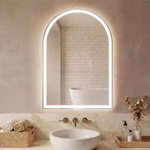 20“×28” LED Bathroom Backlit Mirror with Lights, Arched Vanity Mirror with Anti-Fog, Dimmable, 3-Color Light, Memory Function, Tempered Glass