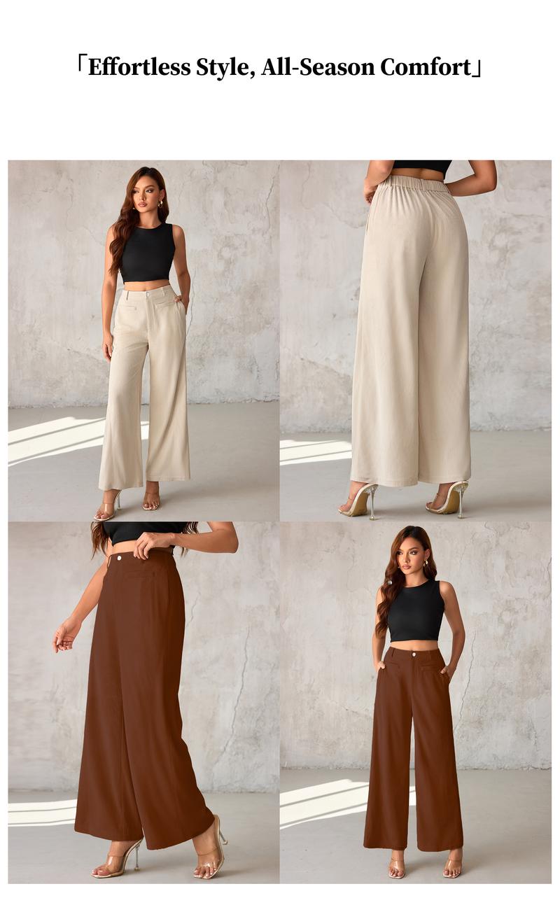 Chicovar Women's Lightweight Corduroy Pants, High-Waisted, Wide-Leg Pants, Casual Trousers with Side Pockets & All-Season Comfort