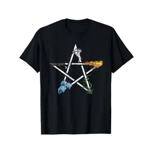 Graphic tees [Pagan Witchcraft Wicca Tee] Pagan Witchcraft Wicca Men's T-Shirt - Pentagram Air Fire Water Spirit Earth Design