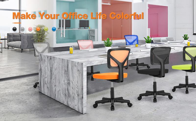 Desk Chair, Armless Computer Chair, Home Office Chairs Low-Back Mesh Task Chair Swivel Rolling Chairs No Arms for Small Space with Lumbar Support