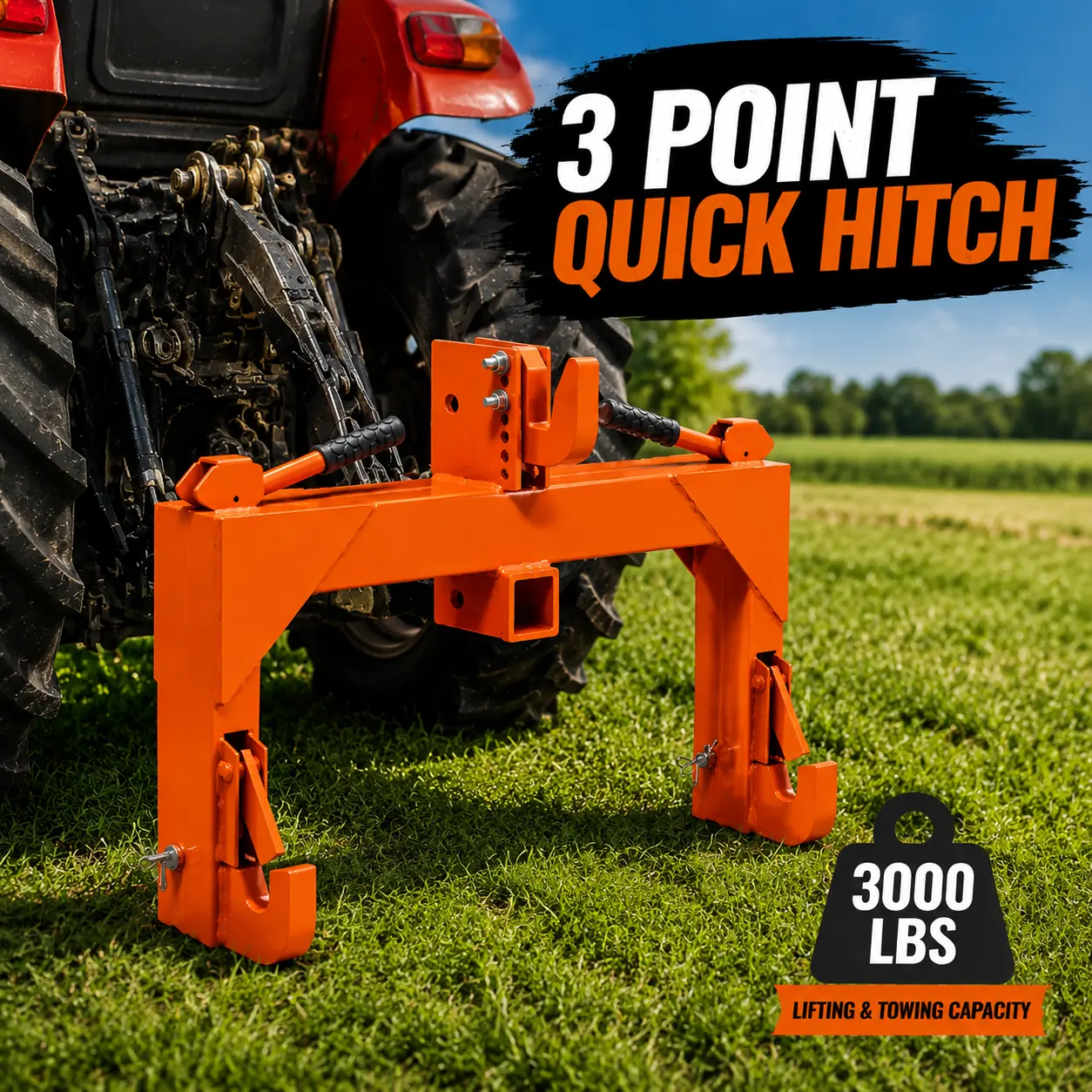 YITAMOTOR 3 Point Quick Hitch Attachment for Category 1 Tractors, 3000LBS Heavy Duty 3 Pt Tractor Hitch with 2" Receiver, Adjustable 5 Level Bolt for Farm & Ranch Equipment