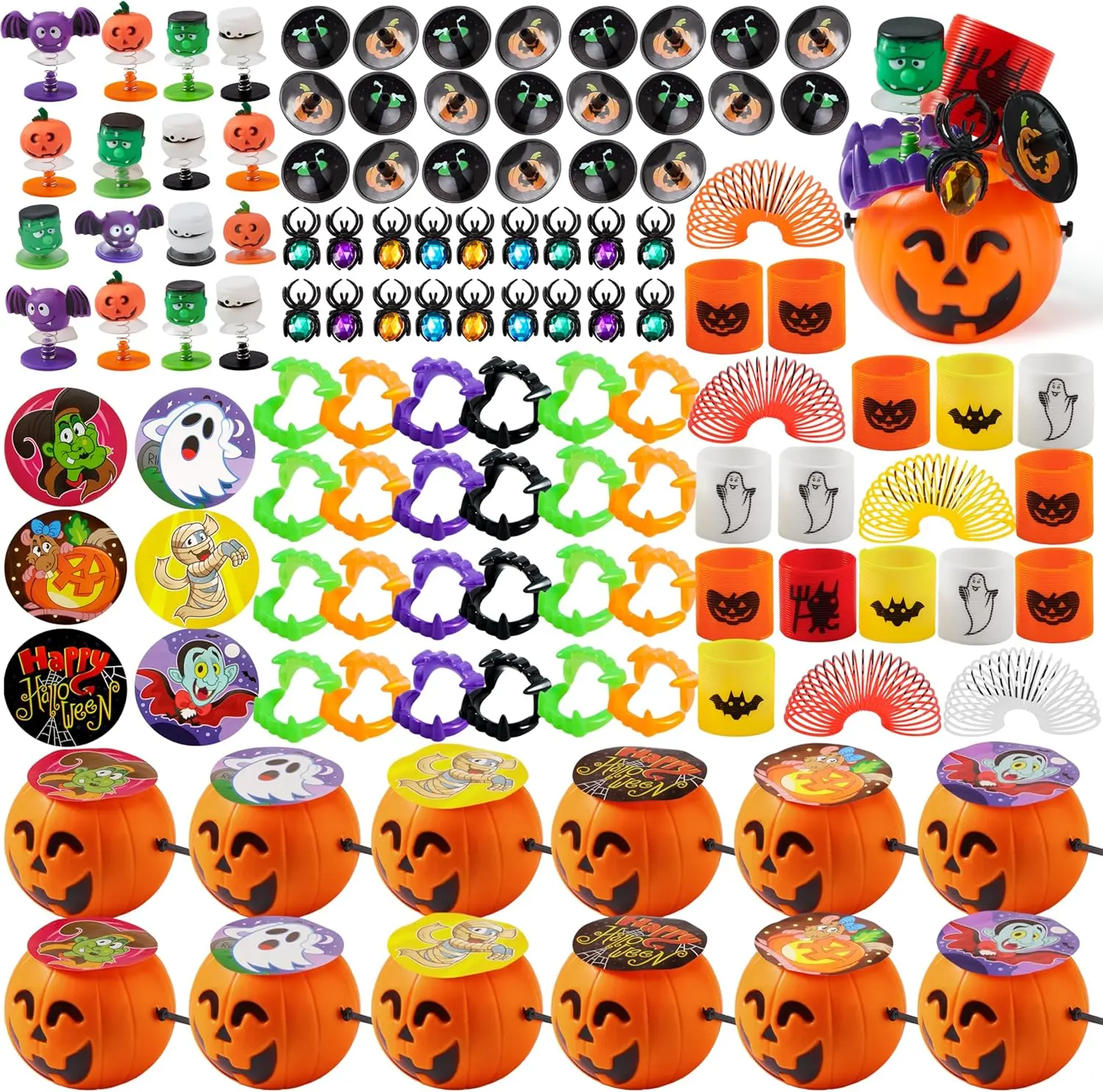 144 Pcs Halloween Toy Gifts for Kids, 24 Packs Prefilled Mini Pumpkin Buckets for Kids Halloween Party Favors Trick or Treat 144Pcs Witch's Jar (24 Packs)