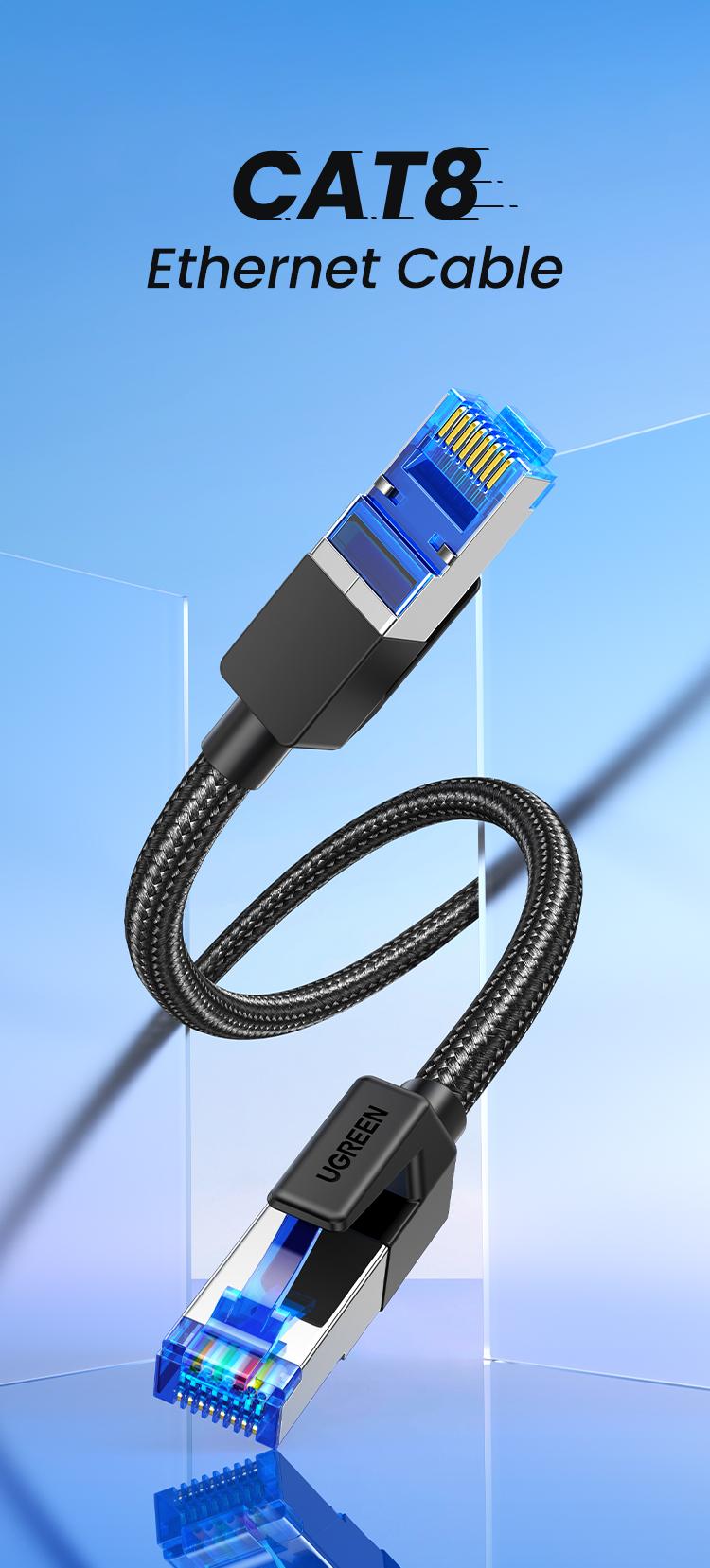 UGREEN Cat 8 Ethernet Cable 6FT, High Speed Braided 40Gbps 2000Mhz Network Cord Cat8 RJ45 Shielded LAN Cables Compatible for Gaming PC Modem Router Noise Streaming Networking Devices，TikTokShopBlackFriday ,TikTokShopHolidayHaul