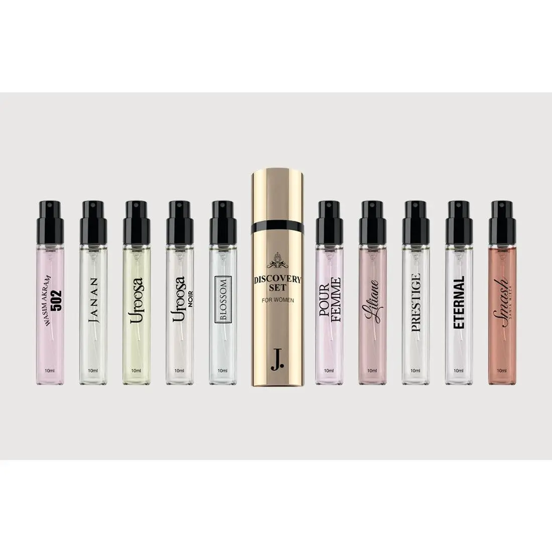 J. Fragrances DISCOVERY SET FOR HER Women's Perfume Gift Set 10 x 10ml Floral & Fruity Collection Elegant Casing 100ml Total Unique Scents, Fragrance Sets