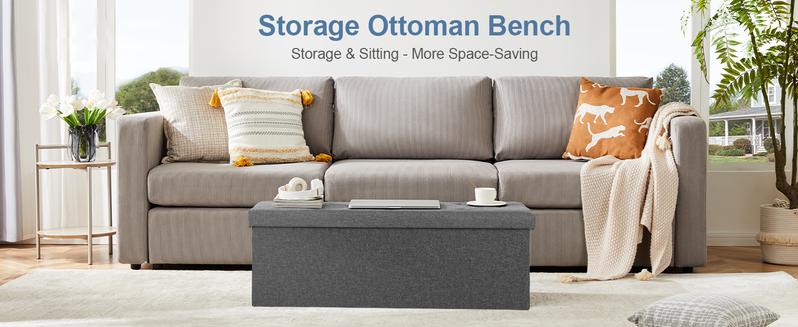 Folding Storage Ottoman Bench, Foot Rest Stool with Padded Seat, Large Toy Box Storage Chest with Seatin, Holds up to 660 lb-Grey Folding Storage Ottoman Bench, Foot Rest Stool with Padded Seat, Large Toy Box Storage Chest with Seatin, Holds up to 660 lb-Grey