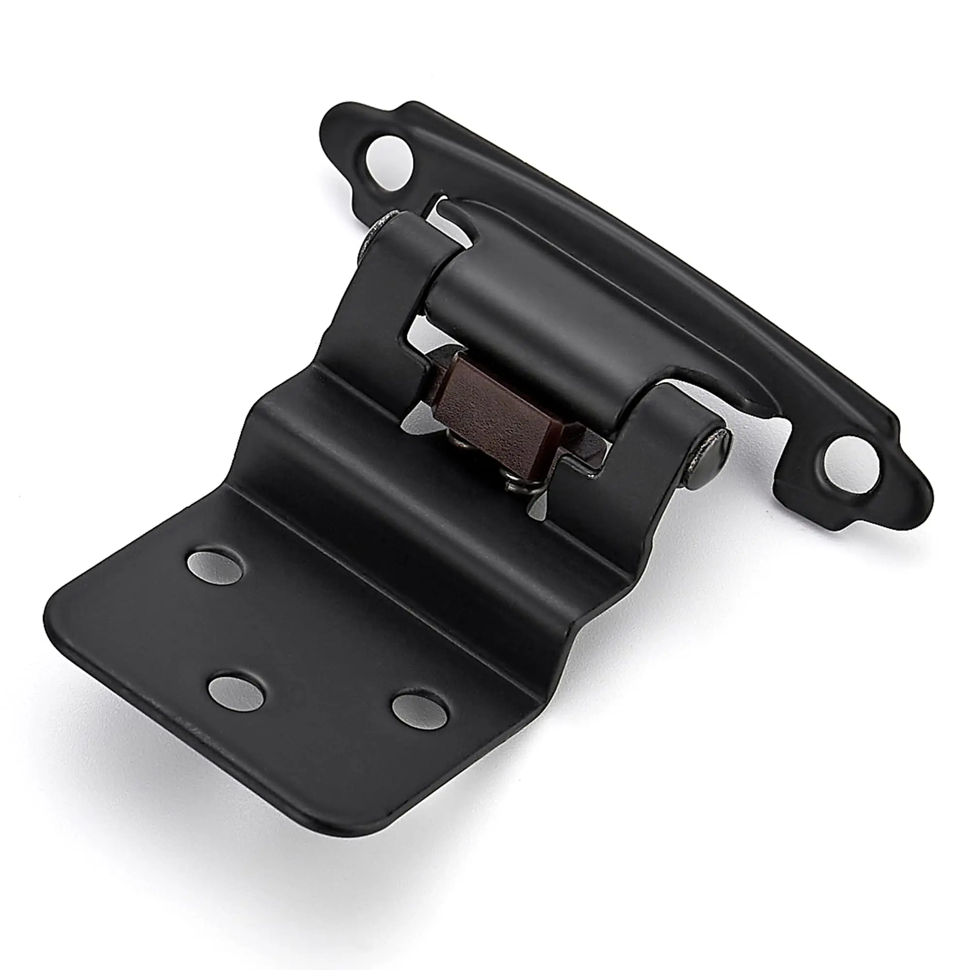 Ravinte 3/8" Inset Self-Closing Rustic Stainless Steel Cabinet Hinges, 1.5mm No Mortise Surface Mount Hardware, 30° Stay-Shut, 2-1/8 inch, Durable Matte Black Solid Door Bumpers for Kitchen Furniture Easy Install