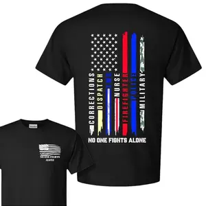No One Fights Alone Tribute T-Shirt – Patriotic First Responder Support Tee for EMS, Nurses, Firefighters, Police, Dispatch & Military, 2-Sided Hero Appreciation Graphic Shirt, Classic Cotton Unisex Top