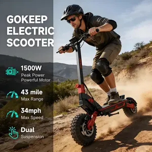 Electric Scooter, 1500W Peak Power Adults Electric Scooter, 34mph, 52V/20ah Battery Scooter with 43 Mile Long Range, 11” Anti-Slip Off-Road Electric Scooter