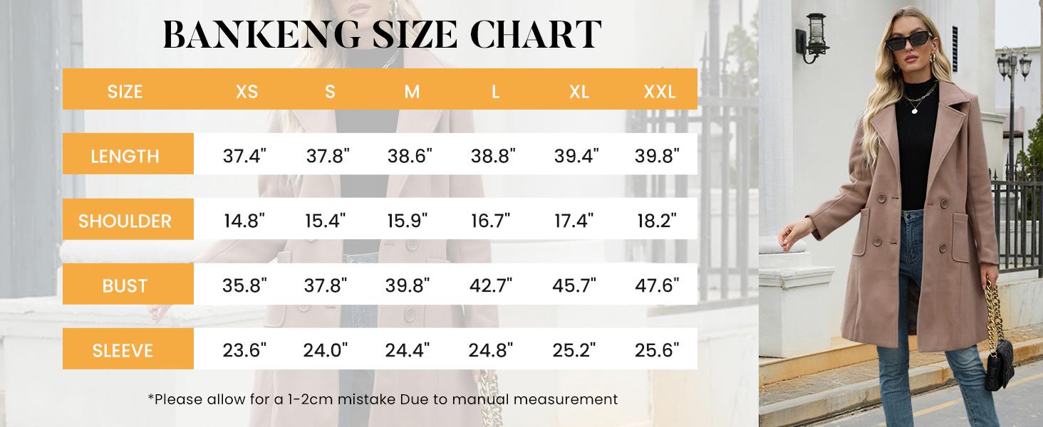 Yeokou Women's Warm Winter Wool Blend Coat Mid-Length Double-Breasted Notch Lapel Outerwear Casual Fashionable Polyester Blend