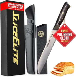 SliceElite Slice Series 8 Inch Bread Knife High Carbon German Steel Pakkawood Handle Serrated Edge Kitchen Bread Cutter Sourdough Slicer Cake Cutting Fruit Vegetable Tool Sandwich Chef Gift Blade