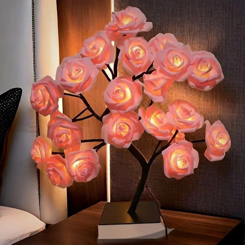 Rose-shaped tree night light, USB-powered, desktop lamp, bedroom lighting, holiday decorative lights, interior decor, Valentine's Day gift, home decor, decorative lamp