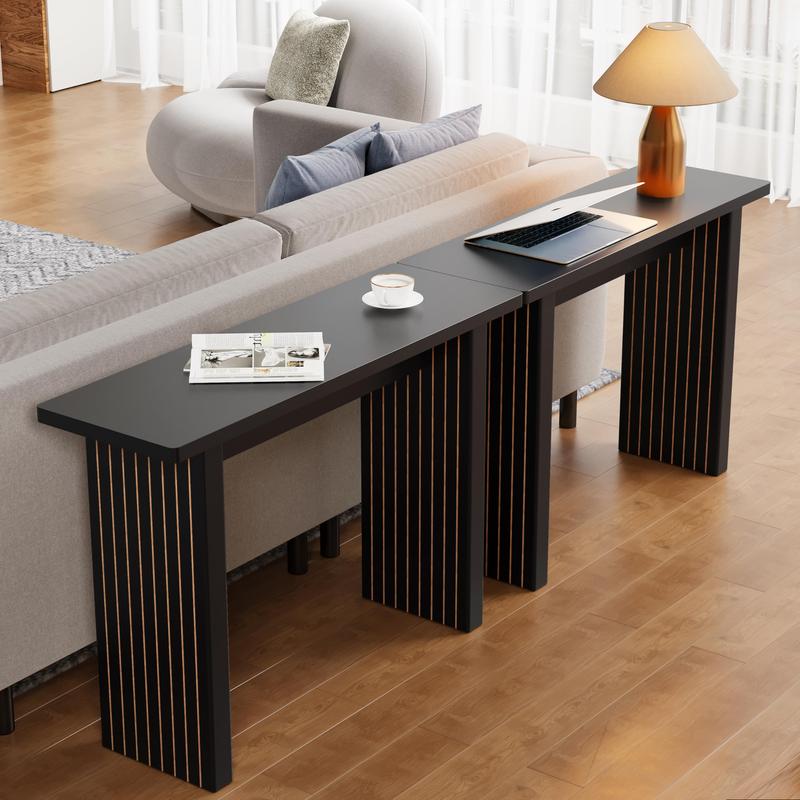 Giratree 43.3" Fluted Wood Couch Table Behind Sofa Long and Skinny for Living Room Hallway Entrance Foyer Mid Century Narrow Entryway Console Table