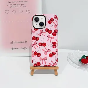 Pink Bow and Cherry Blossom Print Aesthetic Fashion Case for iPhone 17/16/15 Pro Max Popular iPhone 16 Plus Case Designed for Women and Girls Slim, Durable, Shock-Resistant Protective Case Cute iPhone 13/14 Case