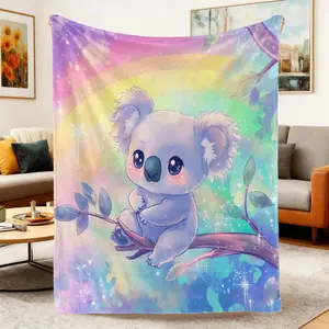 Soft Comfortable Pink Adorable Koala Travel Blanket,Lightweight Flannel Throw For Sofa Bed Camping Living Room Office Couch And Chair Digital Print Comforter Blankets