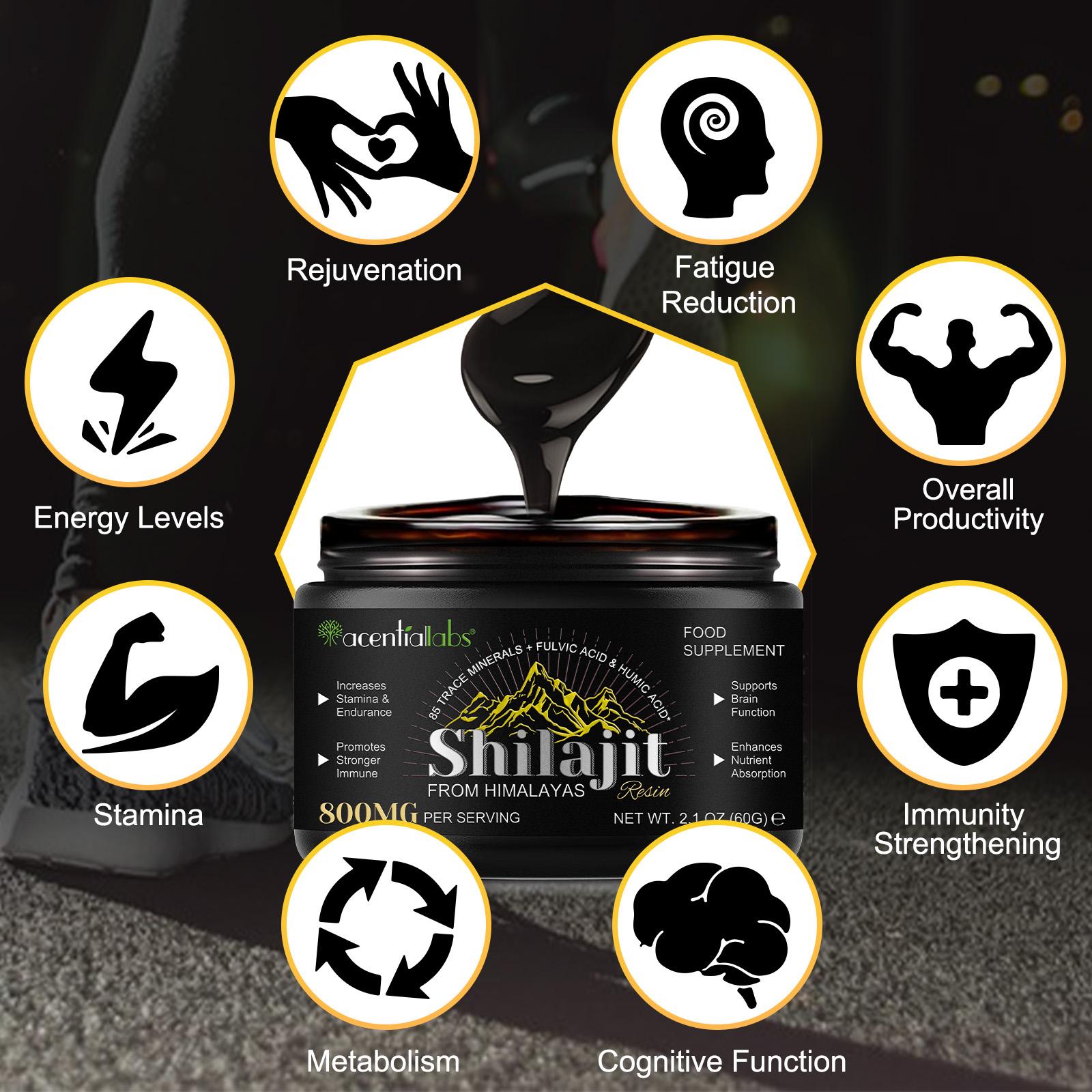 Acentiallabs Shilajit Resin From Himalayas | High Potency for Men & Women | Fulvic Acid & 85+ Trace Minerals Complex for Energy, Strength & Immunity Natural Supplement Power Blend Supplement Acentiallabs Shilajit Resin From Himalayas | High Potency for Men & Women | Fulvic Acid & 85+ Trace Minerals Complex for Energy, Strength & Immunity Natural Supplement Power Blend Supplement