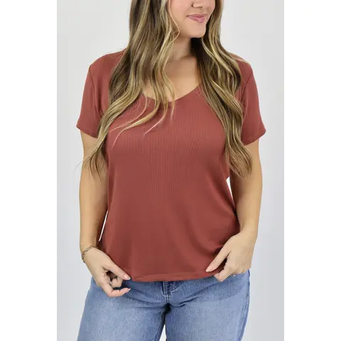 The Ribbed Basic V Neck Tee