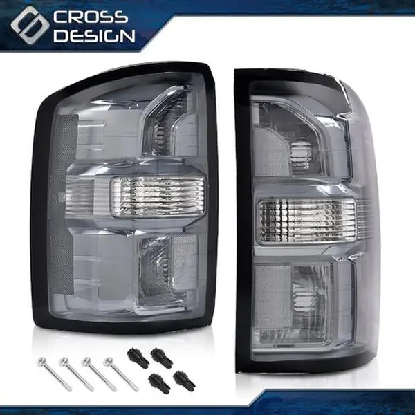 CROSSDESIGN Smoked Integrated Taillight Rear Light Assemblies - Car Light Set, Rear Taillight Lamp Pair, Left & Right Automotive Replacement for 2016-2018 Sierra 1500, 2019 Sierra 1500 Limited, 2016-2019 GMC 2500 Auto Parts, Smoked Black Tail Light Trim L