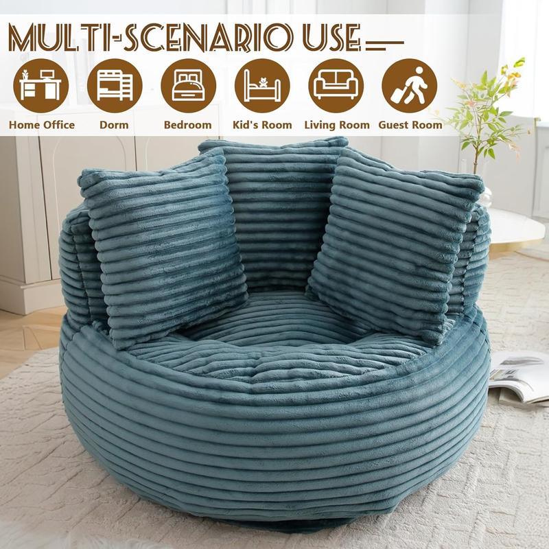 Bean Bag Chair Lazy Sofa Corduroy Oversized Chair for Adults, Comfy Big Accent Sofa Lounge Floor Chair, Stuffed Bean Bag Couch for Gaming, Reading, Living Room, Bedroom, Office