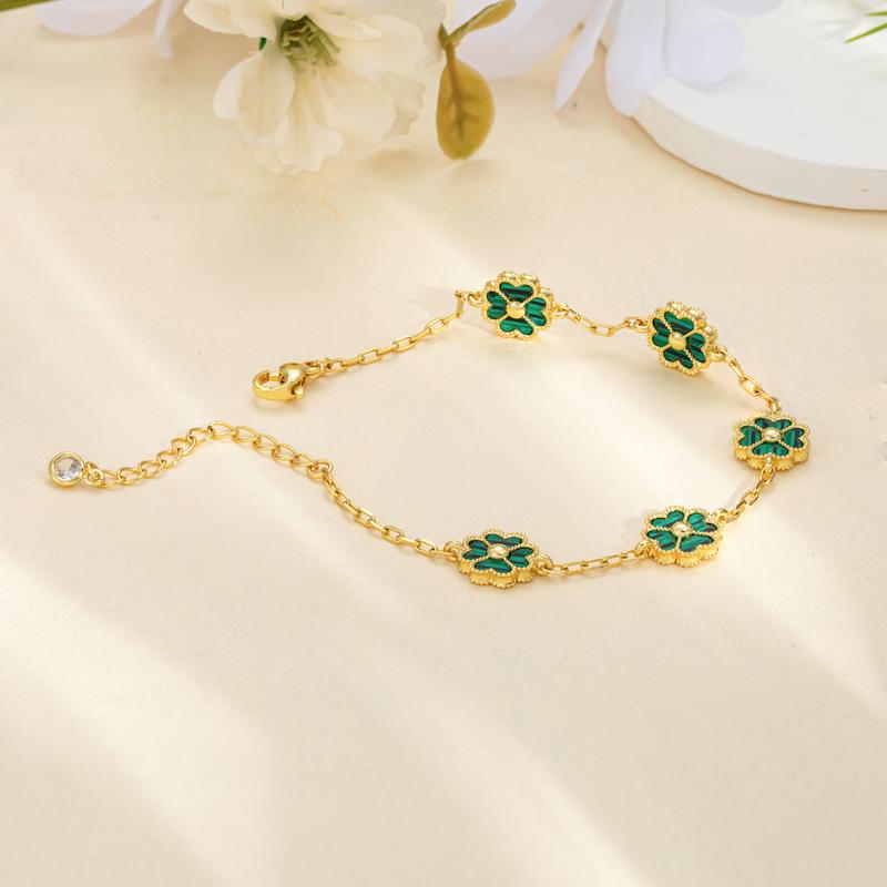 Tewiky Gold Five-Color Clover Bracelet, Paperclip Chain with Five Lucky Clover Charms, Trendy Everyday Jewelry For Valentine's Day gifts