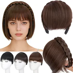 Braid Headband Instant Secret Hair Bangs With Headband Braid Hair French Fringe Synthetic Hair Hairpiece for Daily  for Women