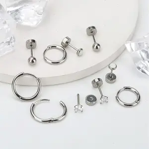 8 Pair 4mm Round Zircon Earring Set 2025 | Stainless Steel Matte Lightweight Earrings, Unisex Everyday Wear, Cute Holiday Birthday Gift for Halloween Christmas & Multiple Piercings