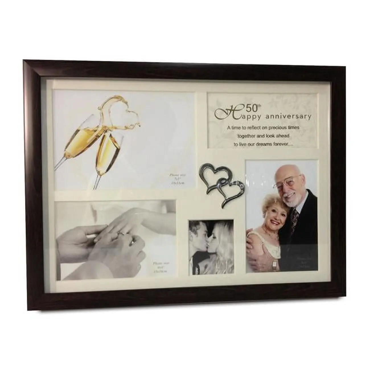 Jiallo 64857 Classic Double Hearts Collage Photo Frame Set, 1-4 4x6 Photo Capacity, Indoor Home Decor Wall Hanging for 50th Anniversary Celebration