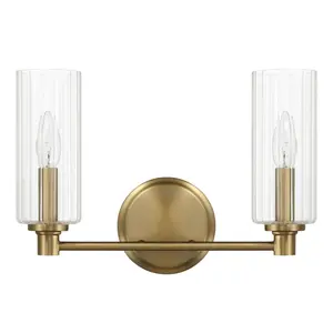 Regal Double Light Vanity With Clear Ribbed Glass - Satin Brass