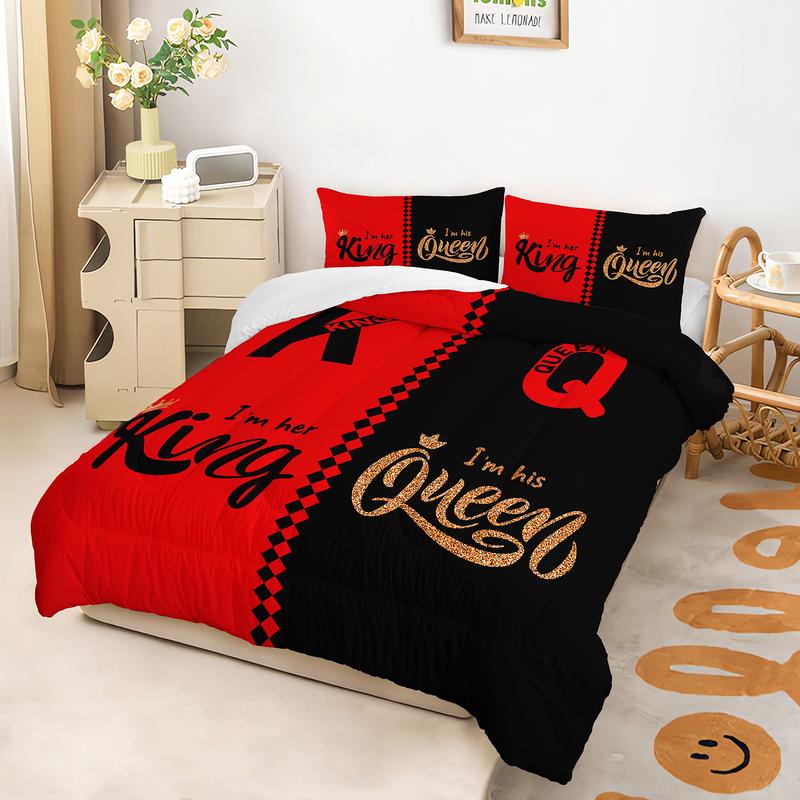 3pcs King Queen Comforter Set, Couple Duvet Set for Girls and Adults Bedroom or Guest Room Decor, Reversible Soft All Seasons Comforter Machine Washable Microfiber Quilt with 2 Pillowcases , Gifts for the Family