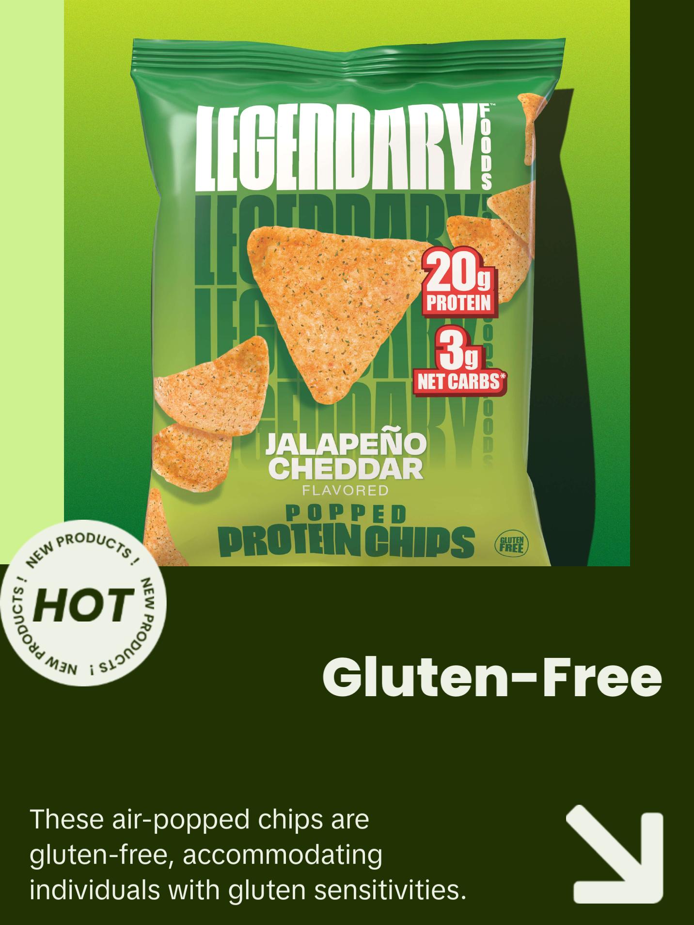 Legendary Foods 20 g Jalapeño Cheddar Air Popped High Protein Chips - Crispy Crunchy Snack - No Sugar added - High protein Snack - 7 pack