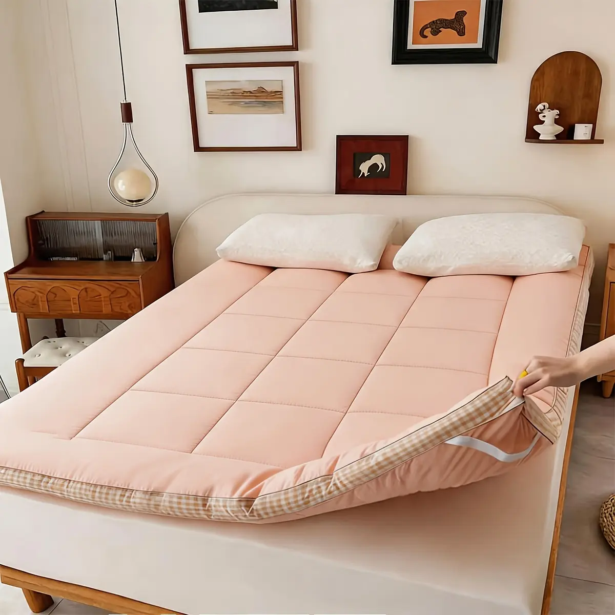 Fluffy Mattress Topper - Flannel Bubble Breathable Fiber Filling Folding Roll Up Mattress Sleeping Pad, Comfort 2.36-3.15inch Thickness Quilted Mattress Topper for Sleeping