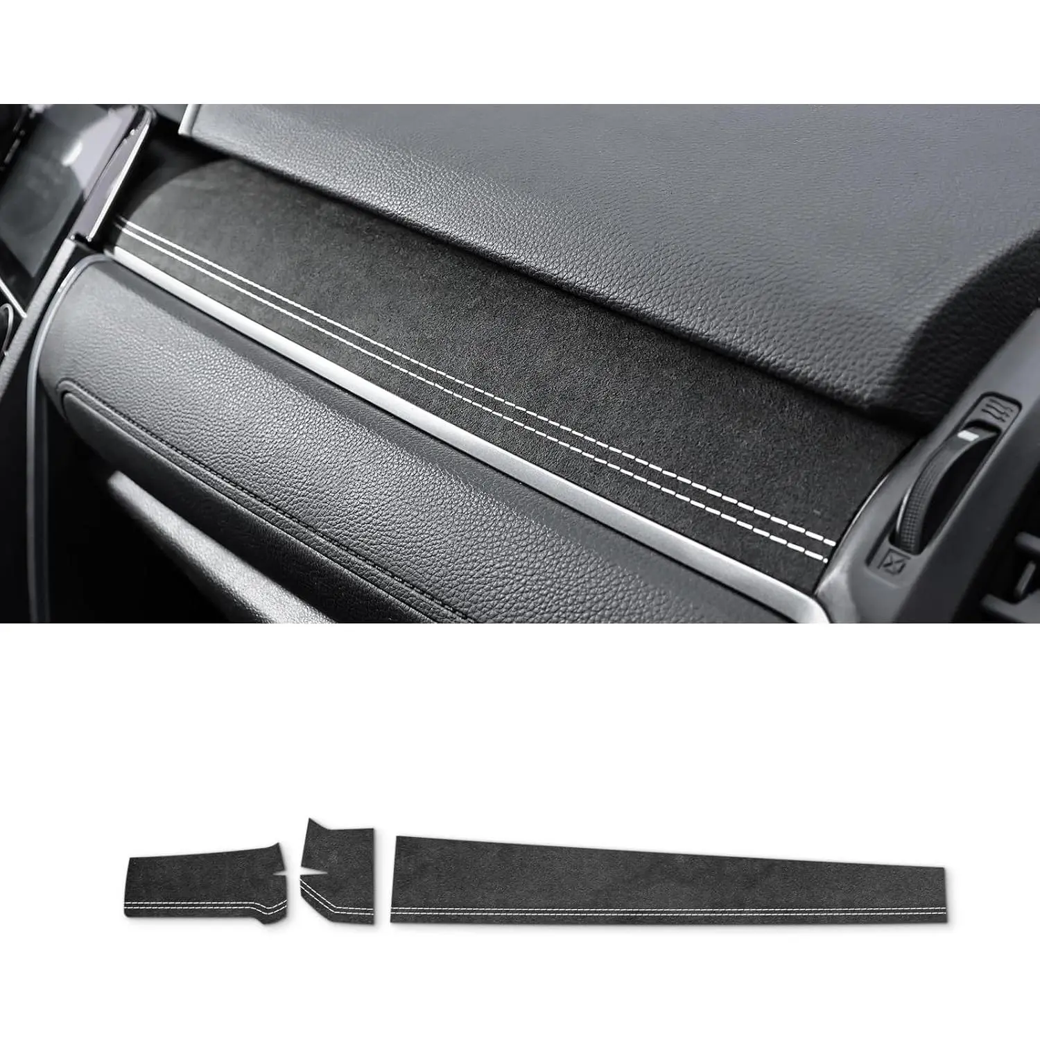 BETTERHUMZ Luxury Suede Carbon Leather Dashboard Sticker Trim - Wear-Resistant, Secure, Easy Peel-Off Automotive Accessories for 2017-2021 10th Gen Honda Civic (Suede Black, Set of 1), Car Dashboard Decorations