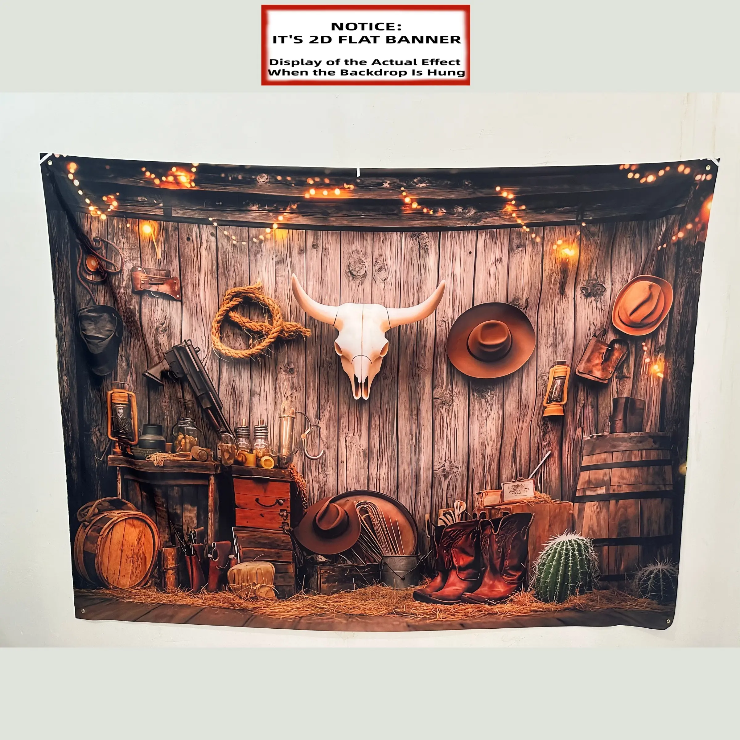 2D Flat Banner, 1pc Printing Banner, Decorative Banner, Western Cowboy Background - Polyester Fabric Photography Backdrop & Party Banner Decorations - for Family Celebrations, Home Party Decorations