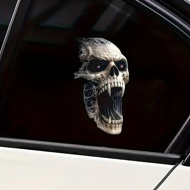 Skull Pattern Car Sticker, Waterproof Durable Car Decorative Sticker, Universal Personalized Decals for Car, Motorcycle, Laptop, Glass, Halloween Themed Cool Vehicle Exterior Automobile Decals