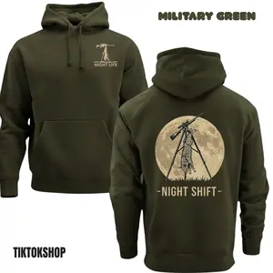 Night Shift Coyote Hoodie - Thermal Camo Moon Sniper Sweatshirt Predator Gear - Men's Pullover Gift for Coyote Hunters