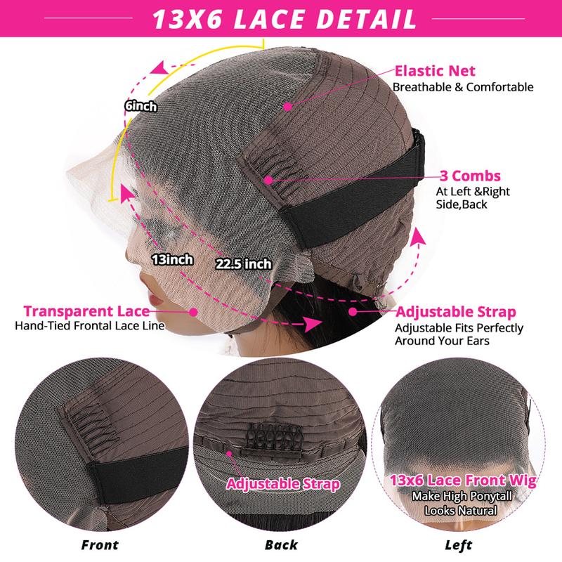 Glulaze Hair 13x6 Deep Wave HD Lace Front Wig Human Hair 180% Density Transparent Lace Frontal Wigs with Baby Hair Wigs fow Women PrePlucked Lace Front Wig Springtok