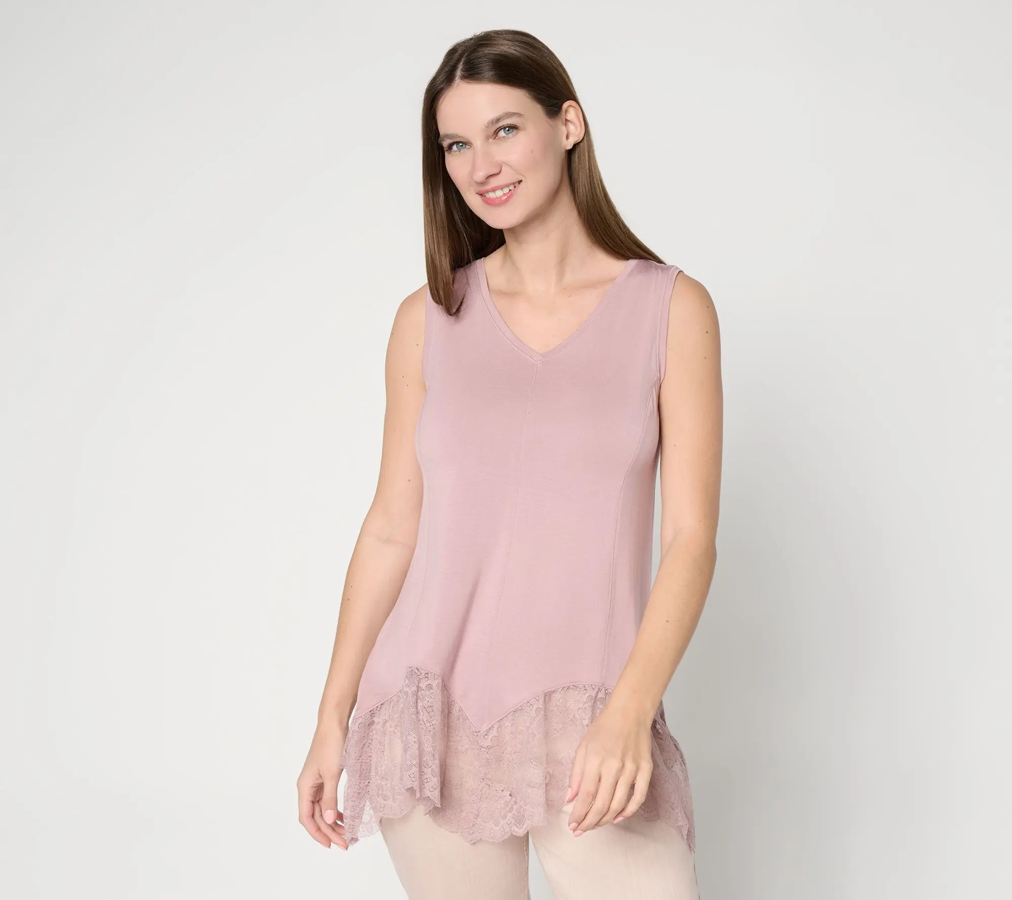 LOGO Lavish by Lori Goldstein Shark Bite Shirt with Pintuck Detail