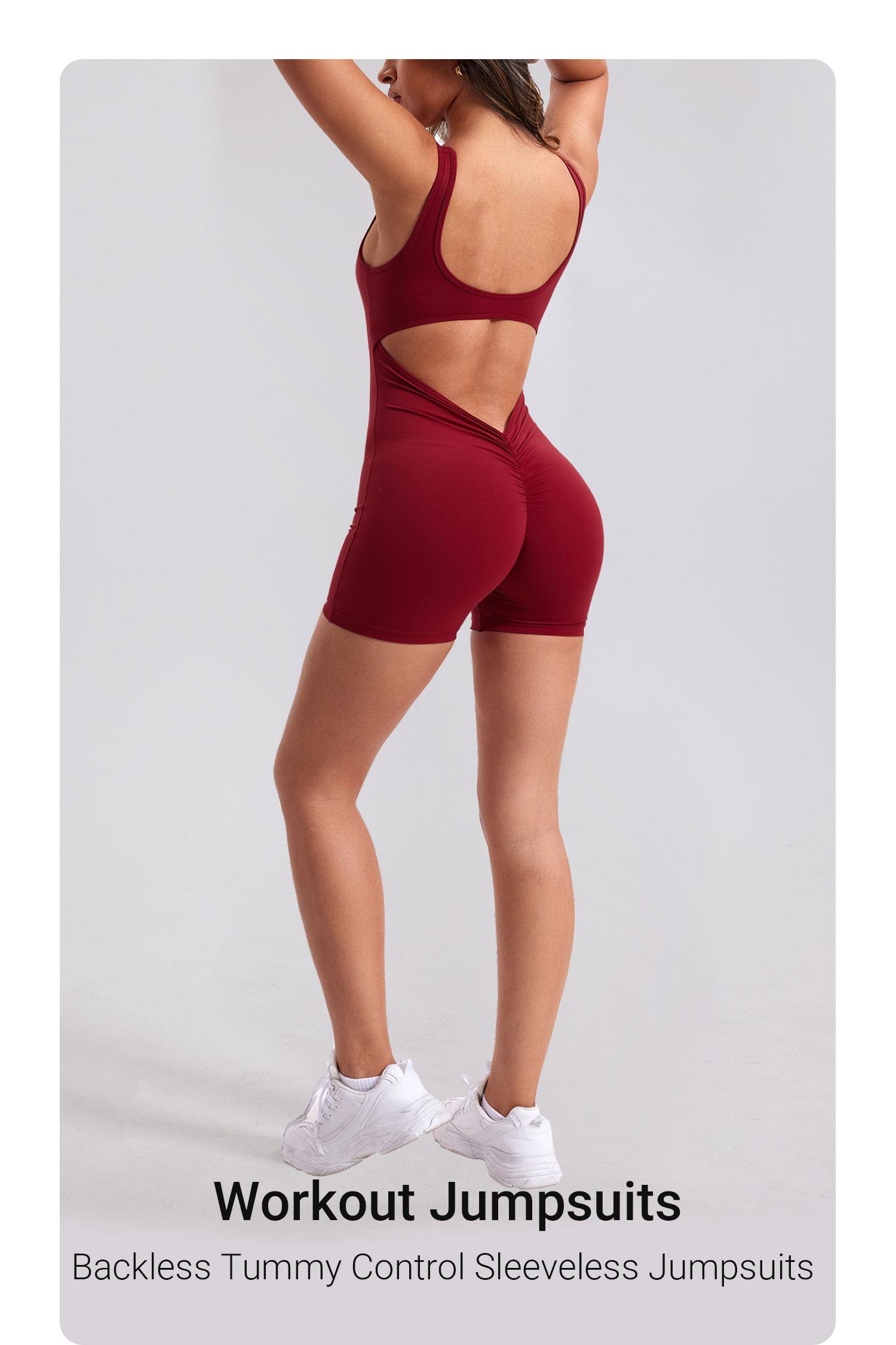 YEOREO One Piece Workout Jumpsuits for Women Backless Tummy Control Sleeveless Jumpsuits Lizvette V Back Scrunch Yoga Romper SpringStatements