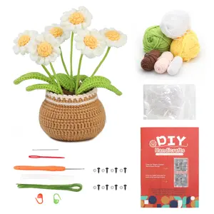 Daisy Flowers bouquet Crochet Kit for Beginners-Crochet Starter Kit,DIY Knitting Kit with Tools Video Tutorials,DIY Handmade sewing Knitting Supplies