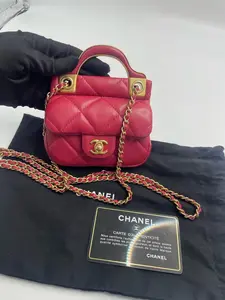 Pre-owned CHANEL 31 series mini flap crossbody bag with handle 99%new lipstick red