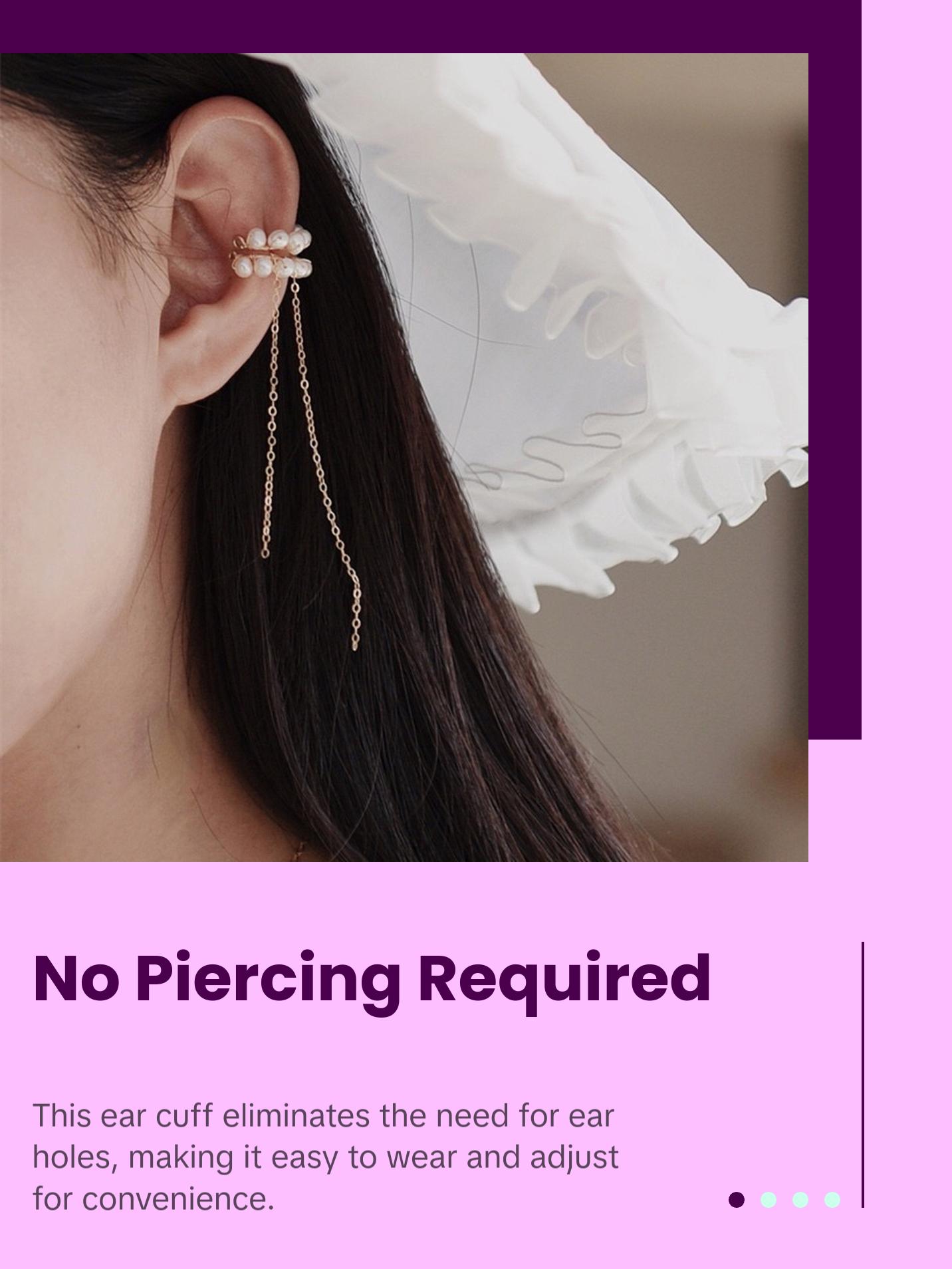 No Piercing Natural Pearl Ear Climber - Arc Gold Dangle Conch Helix Cuff Earrings No Piercing Natural Pearl Ear Climber - Arc Gold Dangle Conch Helix Cuff Earrings