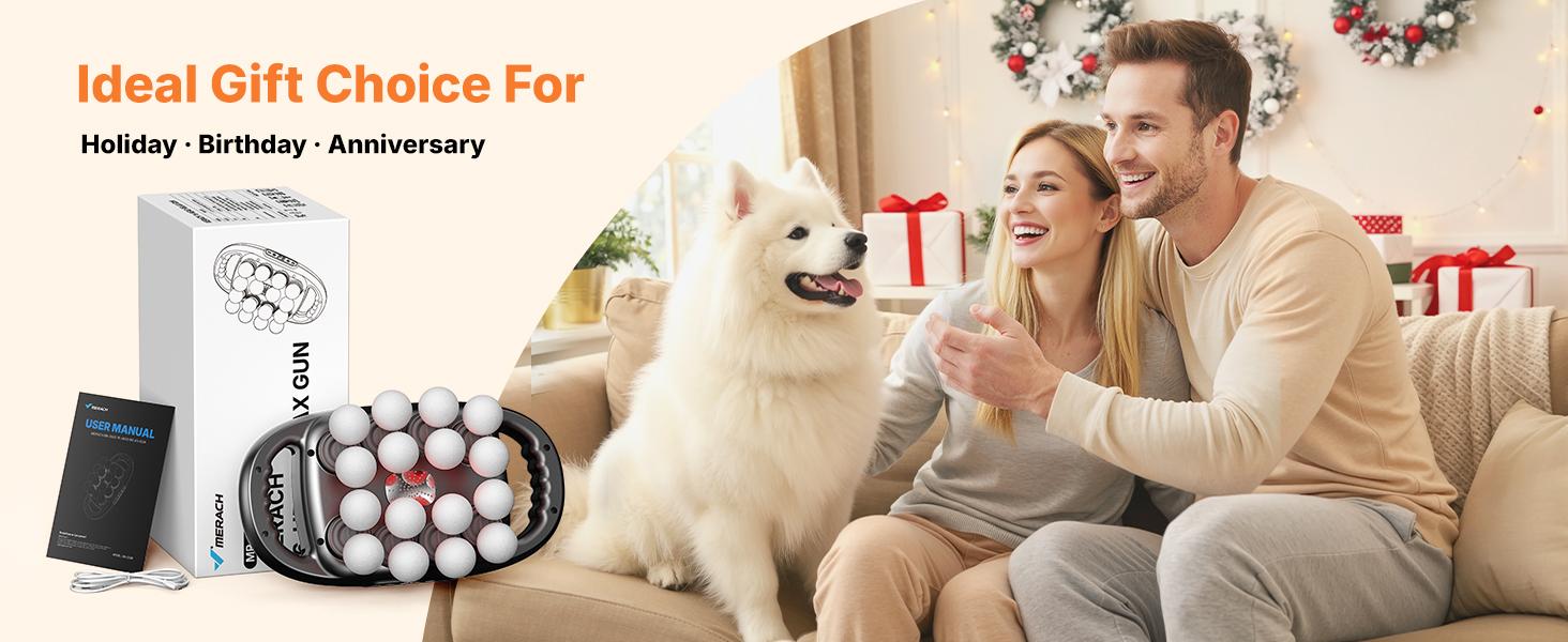 Merach 16-Head Massage Gun with 9 Modes, Deep Tissue Percussion with 30 Levels Quiet Muscle Massage Gun with Red Light Therapy for Full-Body Relaxation, Daily Use Gift