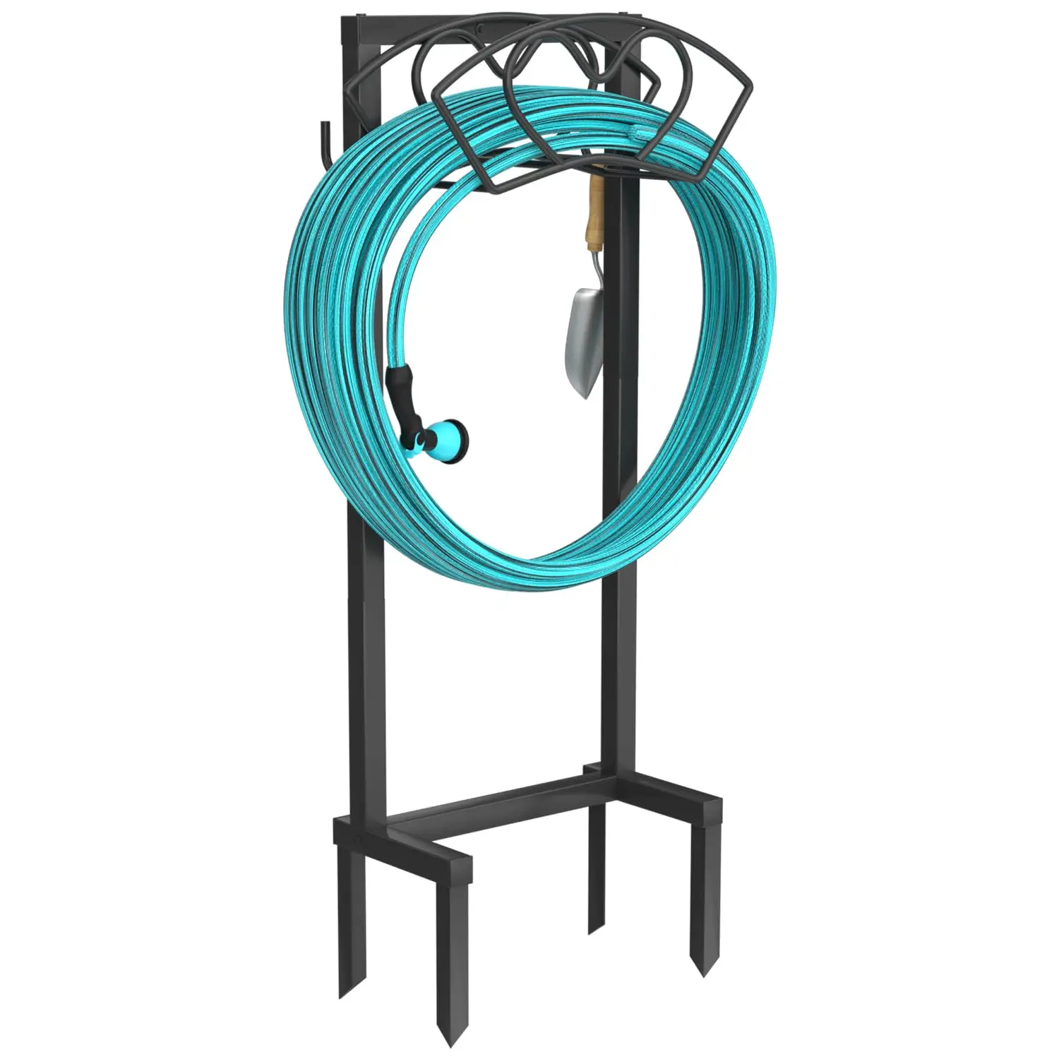 Heavy-Duty Garden Hose Holder - 15.2"L Detachable Freestanding Rack with 4 Anchor Points, Reinforced Base to Stop Wobble, Quick Access for Outdoor Garden Hoses & Reels