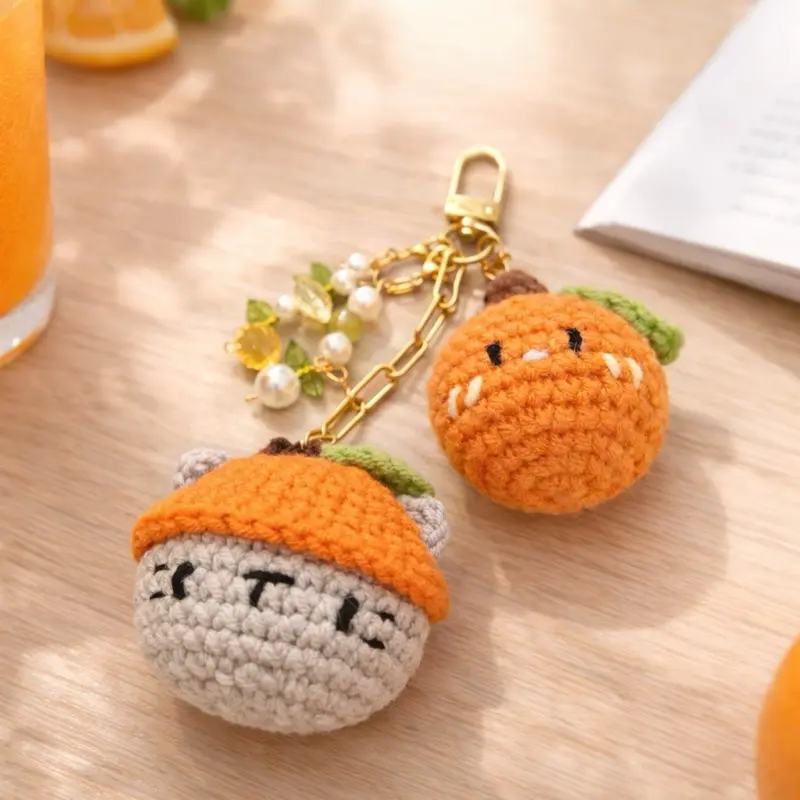 Crochet Handmade Orange Cat Keychain charms