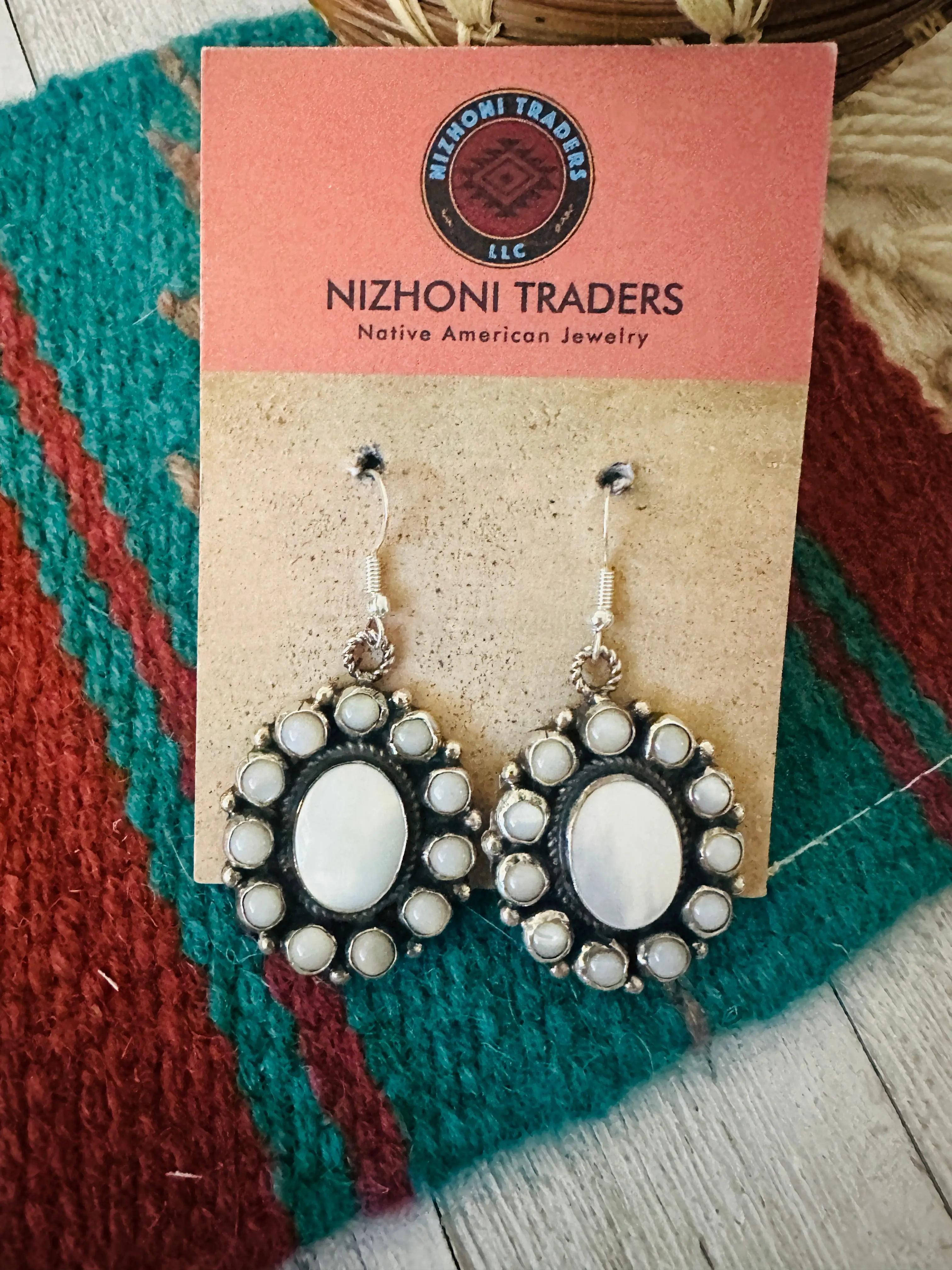 Handcrafted Mother of Pearl & Sterling Silver Cluster Dangle Earrings