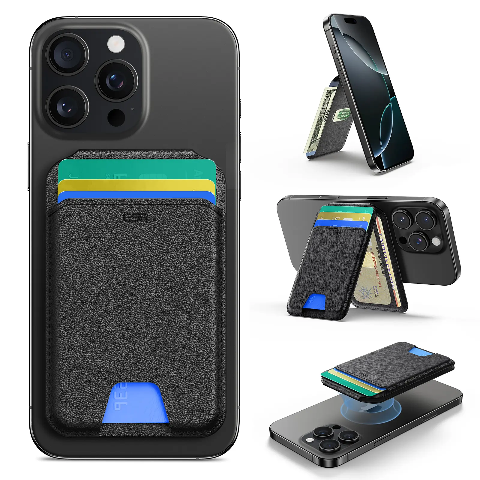 ESR MagSafe Carbon Fibre Smartphone Wallet Phone Accessory - 3/5-Card Holder, RFID Blocking, Durable Vegan Leather, Adjustable Stand, Slim for iPhone 17/16/15/14/13/12 Series (Not for Mini), Mobile Covers Compatible, Batteries-Friendly Design, Cellular