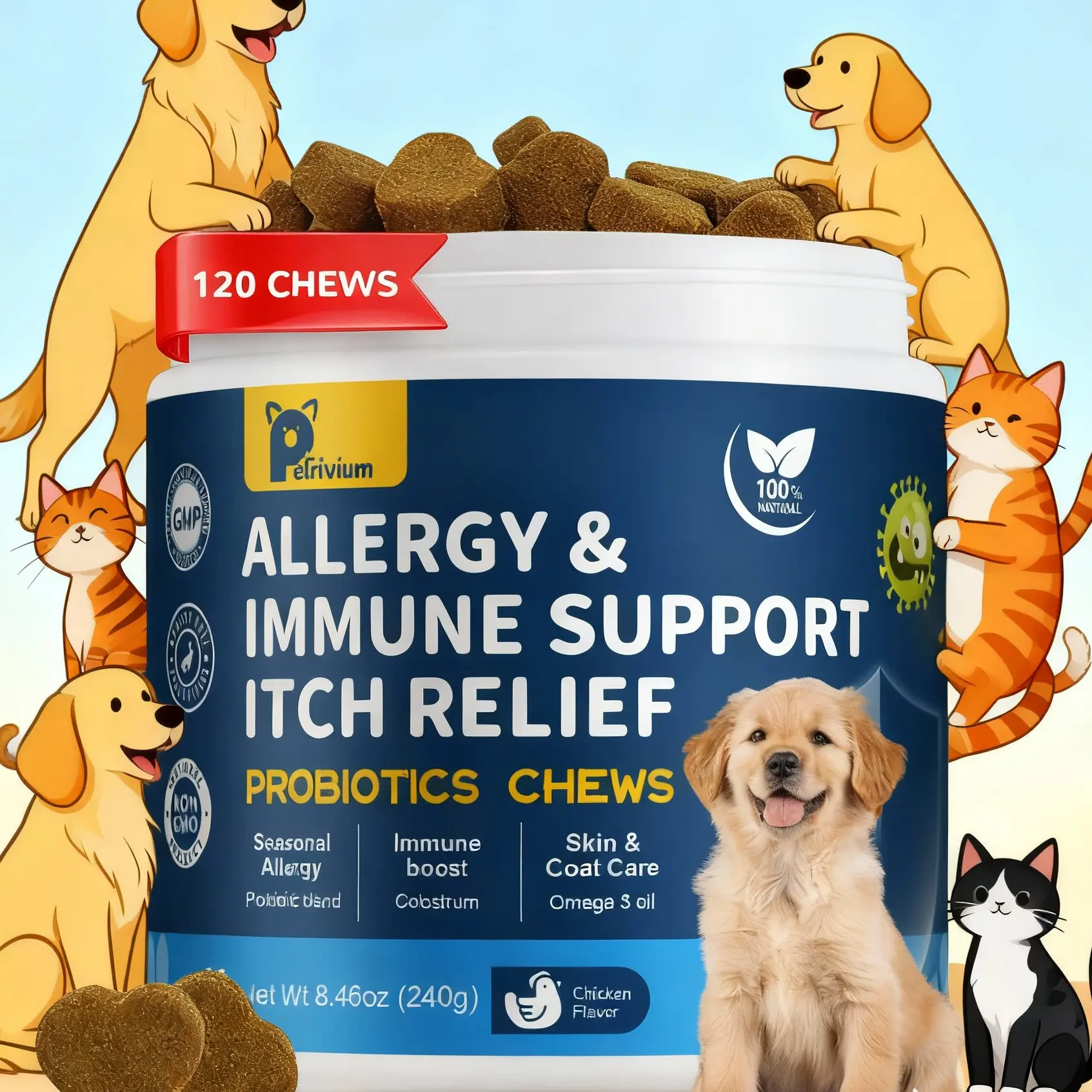 Petrivium Allergy & Itch for Dogs,Dental cleaning powder,32-in-1 Mutivitamin,Probiotic Chews,Turkey tail mushroon, powder,Hip&Joint chews,Natural drops for dog-#Summervibes#petlovers sohochic