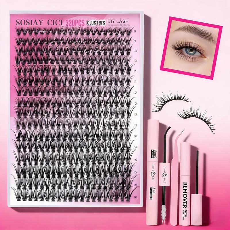 3 Sets DIY Individual Eyelash Extension Kit，320PCS with LashBond & Seal, Eyelash Tweezers, EyelashRemover, EyeMakeup EnhancementProducts,DIY Lash Extension for Beginners, Mother's Day Gift