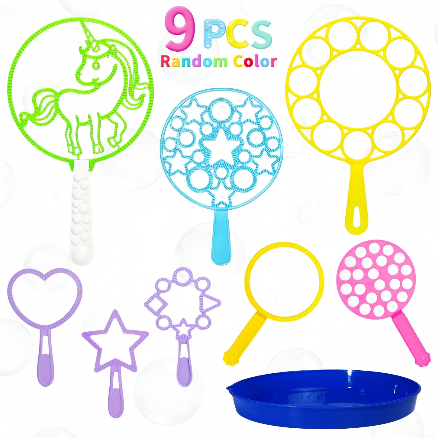 9-Piece Bubble Wand Set, Giant Bubble Making Tool with Tray, Outdoor Kids Toy, Party Gift, Birthday Present, Summer Fun for Boys and Girls, Game props, Party Supplies Set