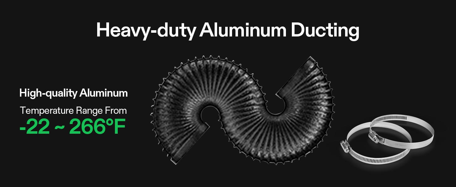 VIVOSUN Dryer Vent Hose, Aluminum Foil Ducting, Heavy-Duty Dryer Hose Vent Kit for HVAC Ventilation, Exhaust, Duct Fan Systems, Black Flexible Air Duct w/ 2 Clamps
